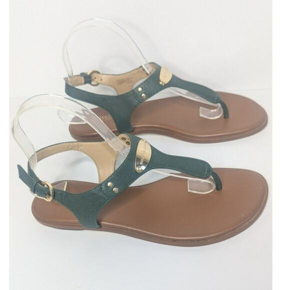 Michael Kors Shoes - Michael Kors green textured leather strappy thong summer sandals size 8.5
